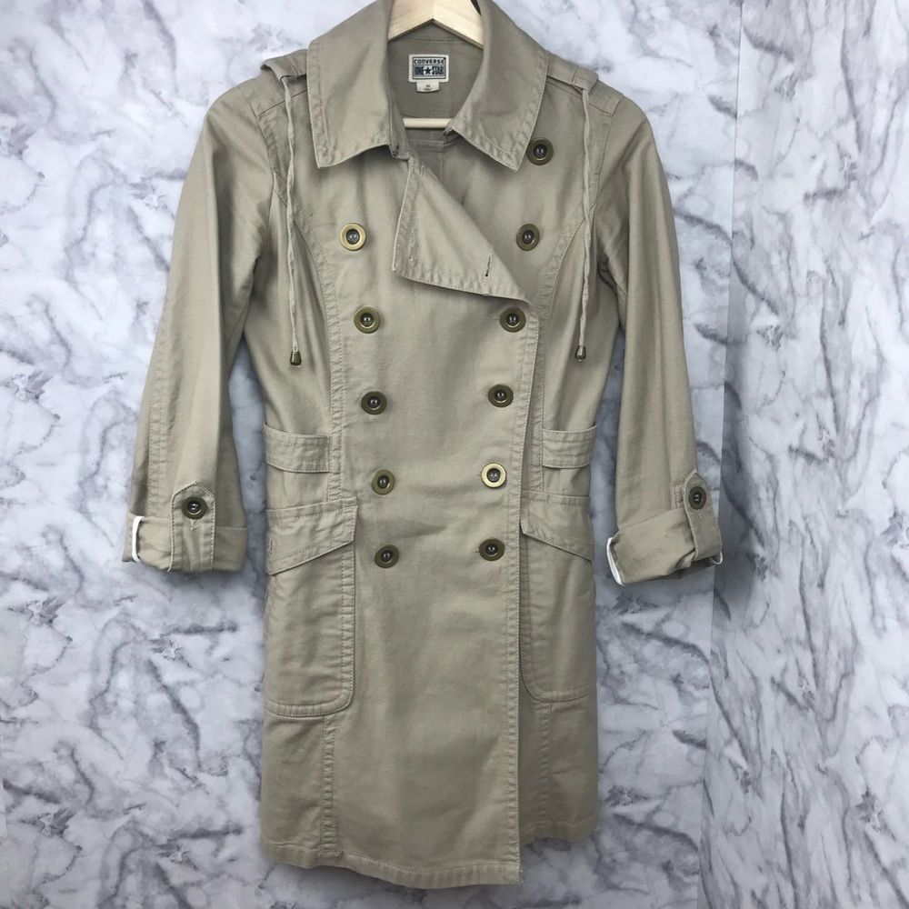 Converse Tan Hooded Trench Coat View 3